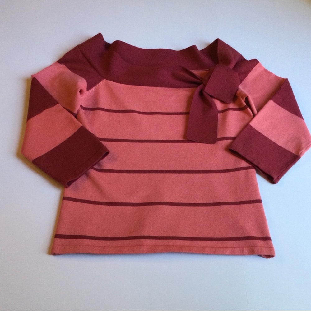 Bebe Vintage Y2K Womens Sz Medium Tulip & Berry Striped Boatneck Sweater w/Bow - Picture 5 of 9